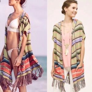 Anthropologie Striped and Fringed Hooded Cardigan